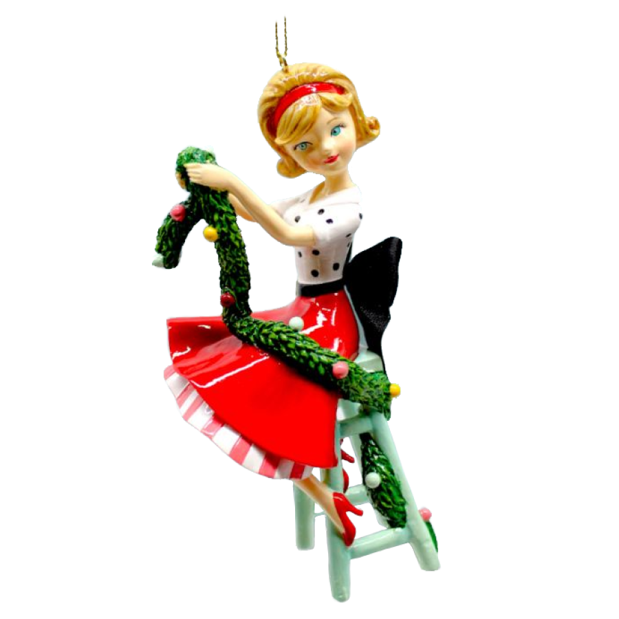 Retro Girl w/Garland Ornament