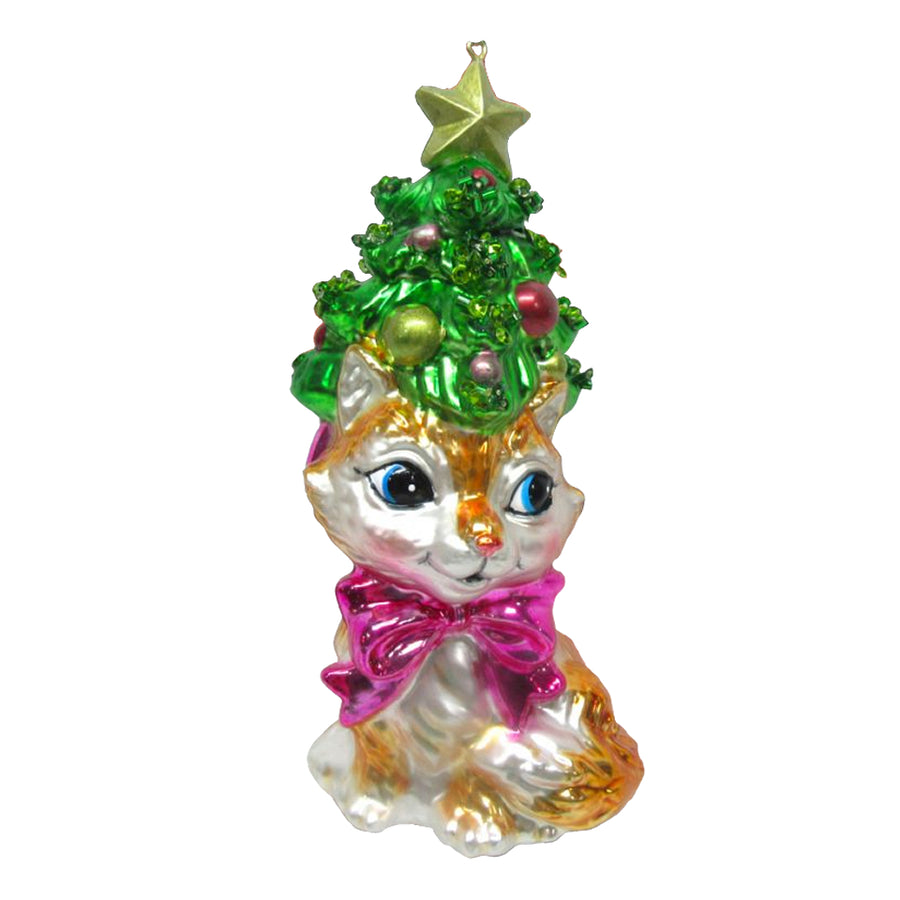 Kitten w/Tree Hat Ornament