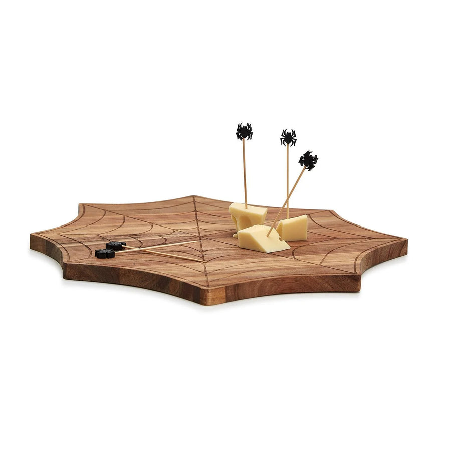 Spiderweb Wooden Charcuterie Serving Board with Picks