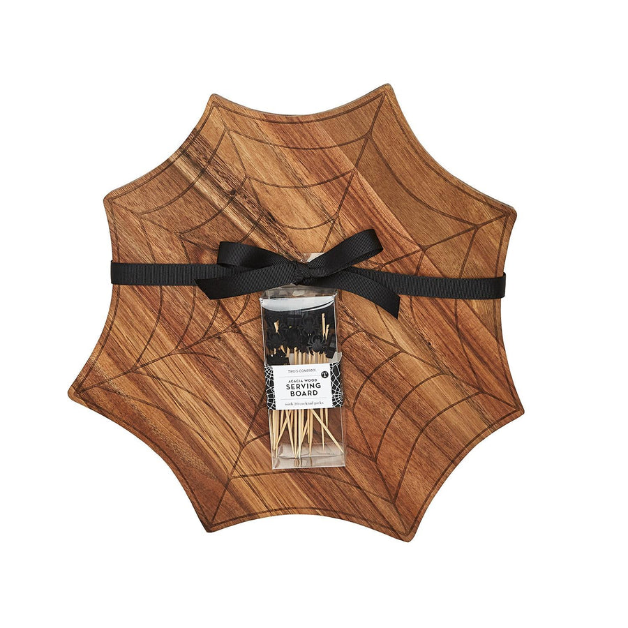 Spiderweb Wooden Charcuterie Serving Board with Picks