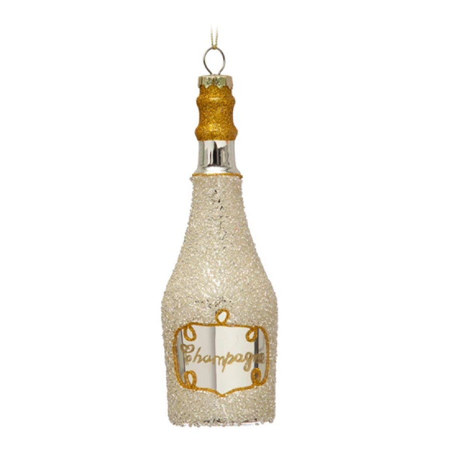 Glass Champagne Glitter Silver/Gold Ornament